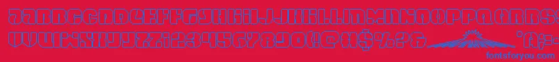 spacecruiserout-Schriftart – Blaue Schriften auf rotem Hintergrund