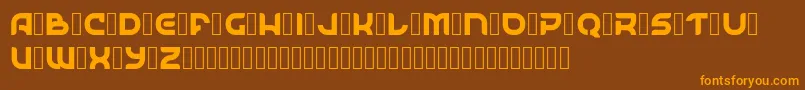 フォントSpaceSurfer Demo – オレンジ色の文字が茶色の背景にあります。