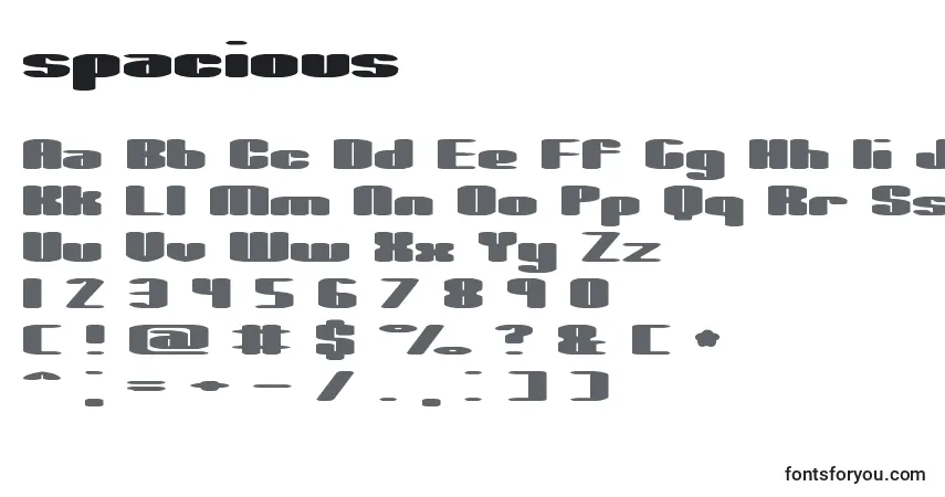 Schriftart Spacious (141573) – Alphabet, Zahlen, spezielle Symbole