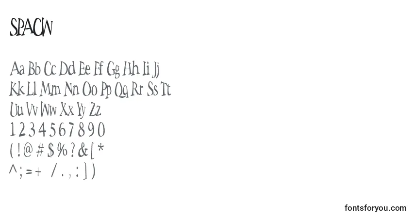 A fonte SPACW    (141575) – alfabeto, números, caracteres especiais