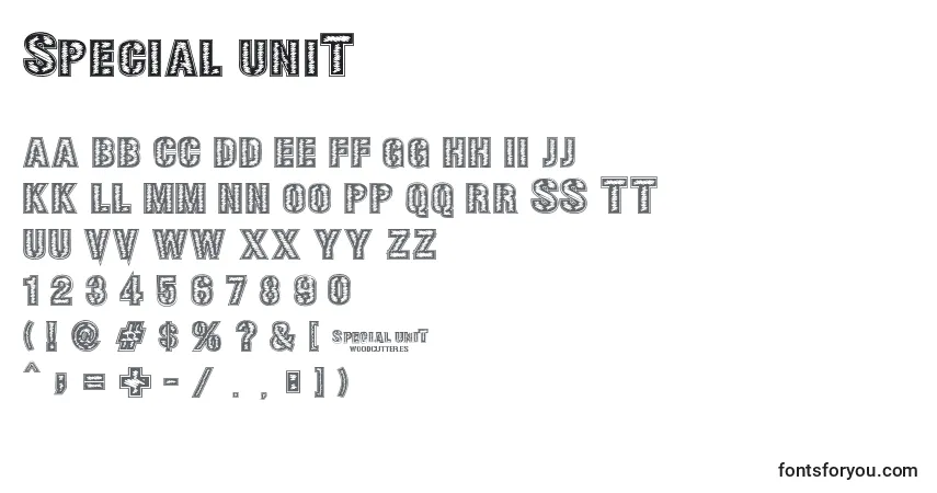 A fonte SPECIAL UNIT – alfabeto, números, caracteres especiais