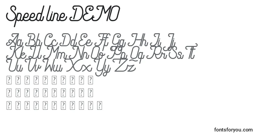 Speed line DEMO-fontti – aakkoset, numerot, erikoismerkit