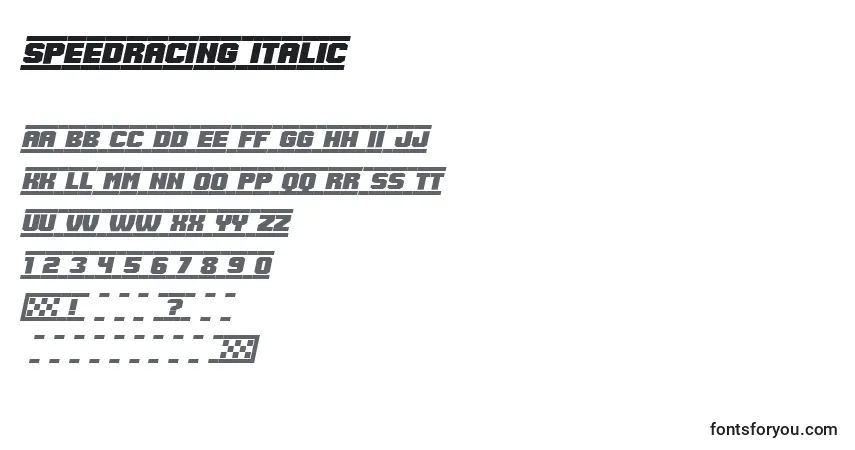 Schriftart SpeedRacing Italic – Alphabet, Zahlen, spezielle Symbole