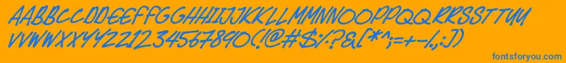 Speedy Marker Italic-Schriftart – Blaue Schriften auf orangefarbenem Hintergrund