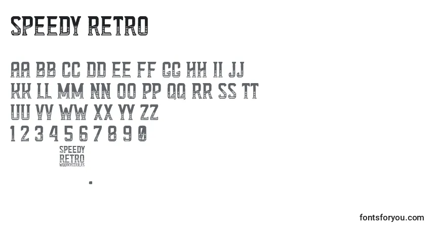 Czcionka Speedy Retro – alfabet, cyfry, specjalne znaki