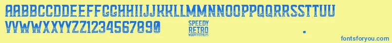 Speedy Retro-Schriftart – Blaue Schriften auf gelbem Hintergrund