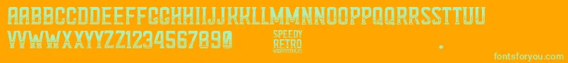 Speedy Retro-Schriftart – Grüne Schriften auf orangefarbenem Hintergrund