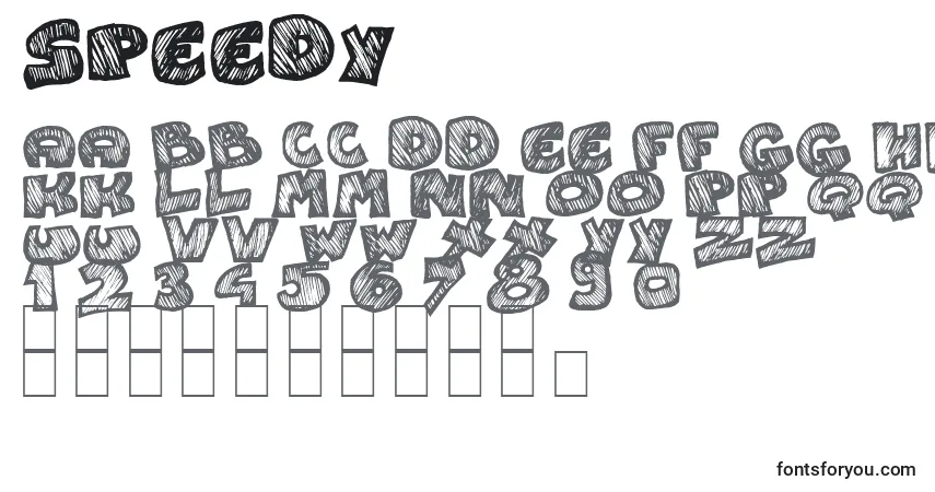 A fonte Speedy – alfabeto, números, caracteres especiais