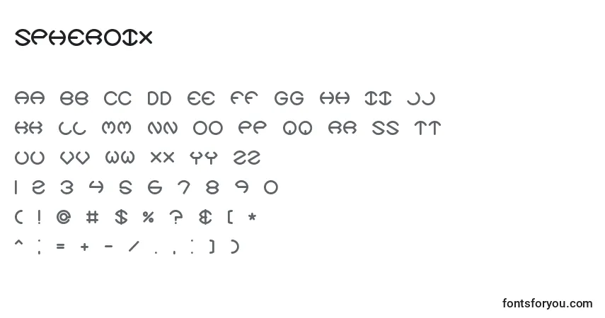 Schriftart Spheroix (141628) – Alphabet, Zahlen, spezielle Symbole
