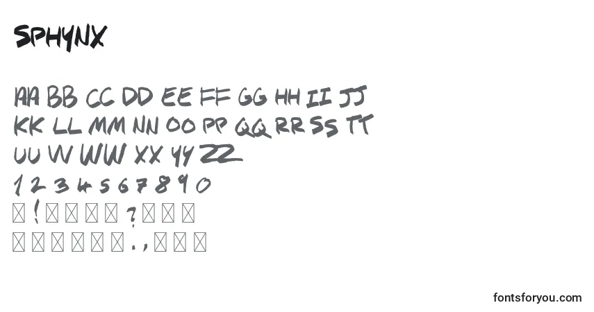 Czcionka SPHYNX – alfabet, cyfry, specjalne znaki