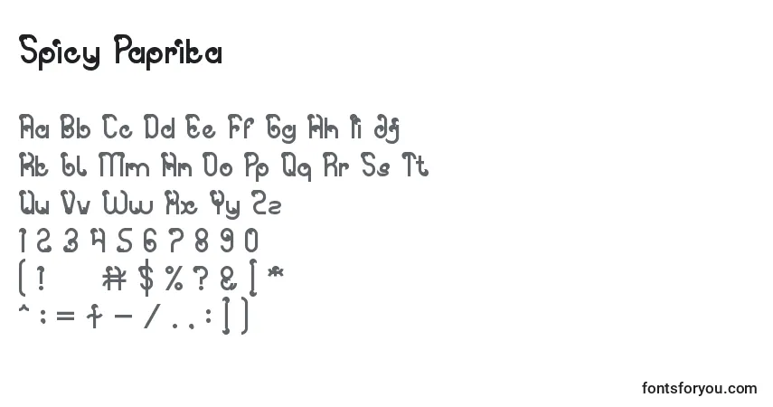 Schriftart Spicy Paprika – Alphabet, Zahlen, spezielle Symbole