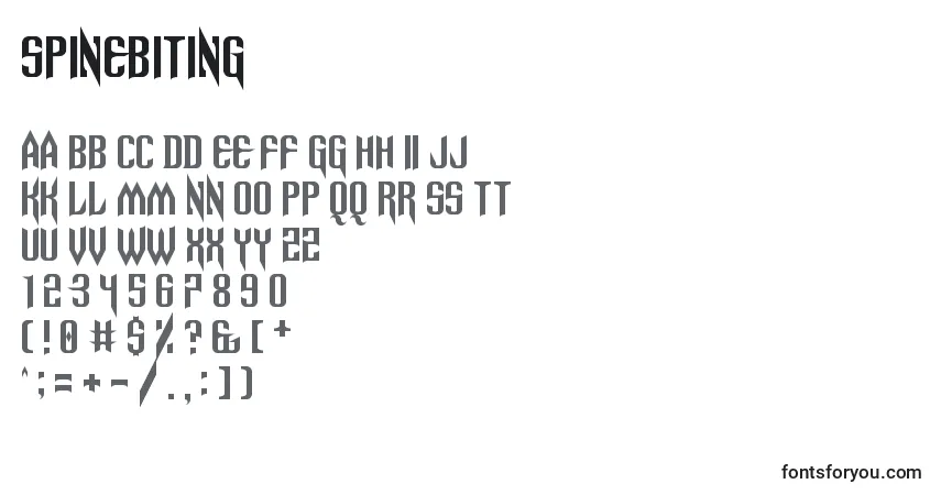 A fonte Spinebiting (141647) – alfabeto, números, caracteres especiais