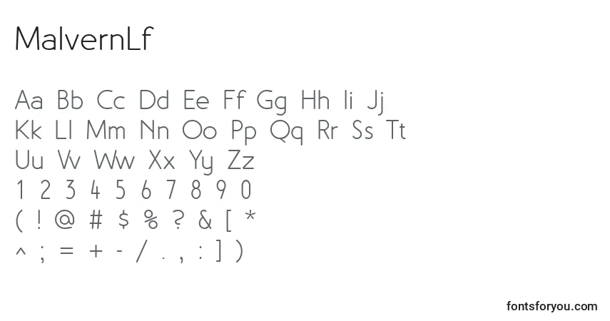A fonte MalvernLf – alfabeto, números, caracteres especiais