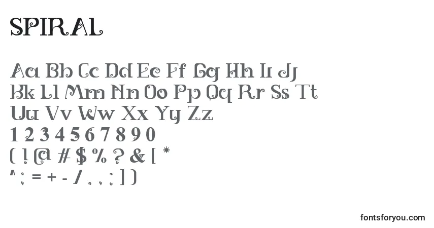 Schriftart SPIRAL (141650) – Alphabet, Zahlen, spezielle Symbole