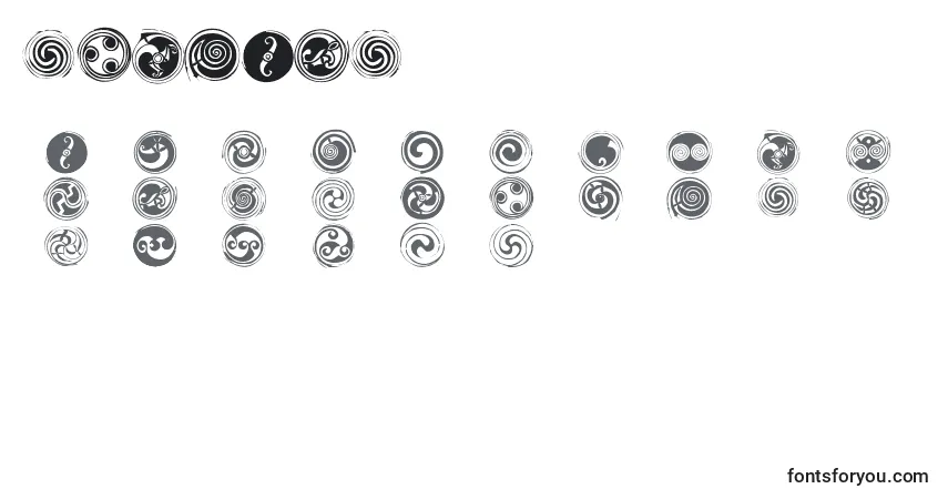 A fonte Spirals  (141653) – alfabeto, números, caracteres especiais