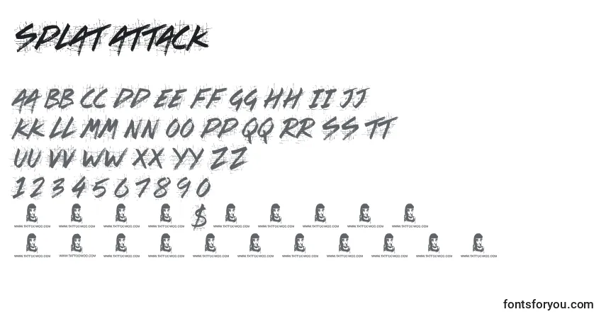 A fonte Splat Attack – alfabeto, números, caracteres especiais