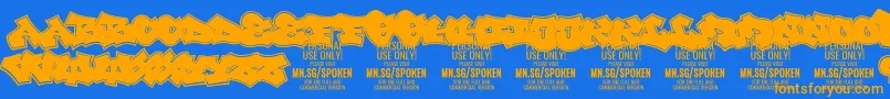 フォントSpoken PERSONAL – オレンジ色の文字が青い背景にあります。