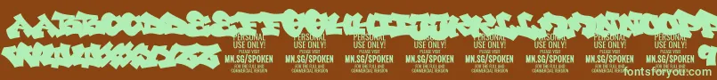 SpokenPlain PERSONAL Font – Green Fonts on Brown Background