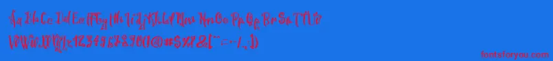 SpookyWookyRegular-Schriftart – Rote Schriften auf blauem Hintergrund