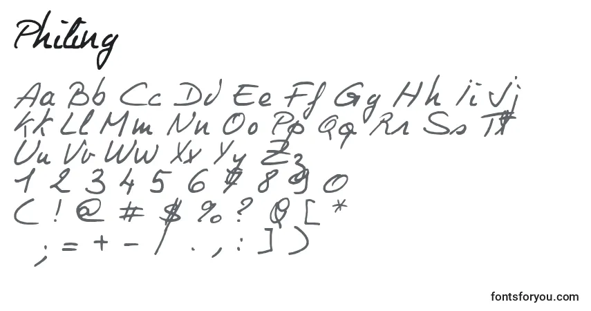 Czcionka Philing – alfabet, cyfry, specjalne znaki