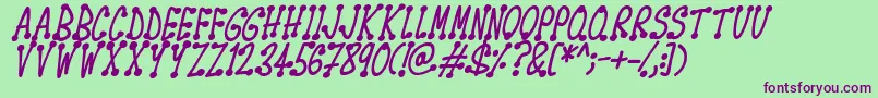 Fonte Spotsticks Italic – fontes roxas em um fundo verde