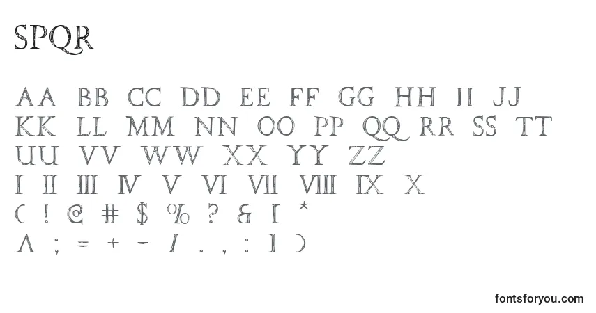 A fonte Spqr (141701) – alfabeto, números, caracteres especiais