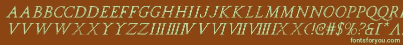 フォントspqri – 緑色の文字が茶色の背景にあります。