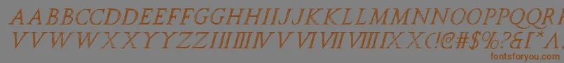 フォントspqri – 茶色の文字が灰色の背景にあります。