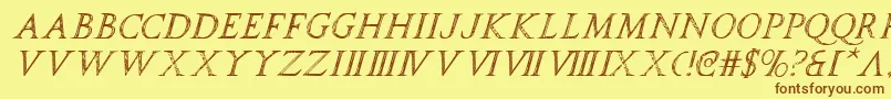 フォントspqri – 茶色の文字が黄色の背景にあります。