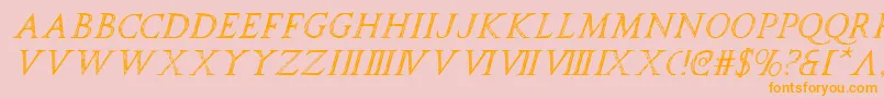 spqri-Schriftart – Orangefarbene Schriften auf rosa Hintergrund