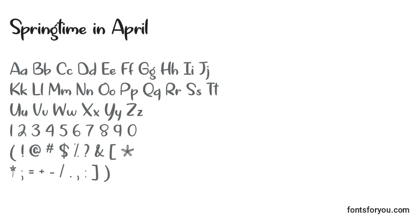 Шрифт Springtime in April   – алфавит, цифры, специальные символы