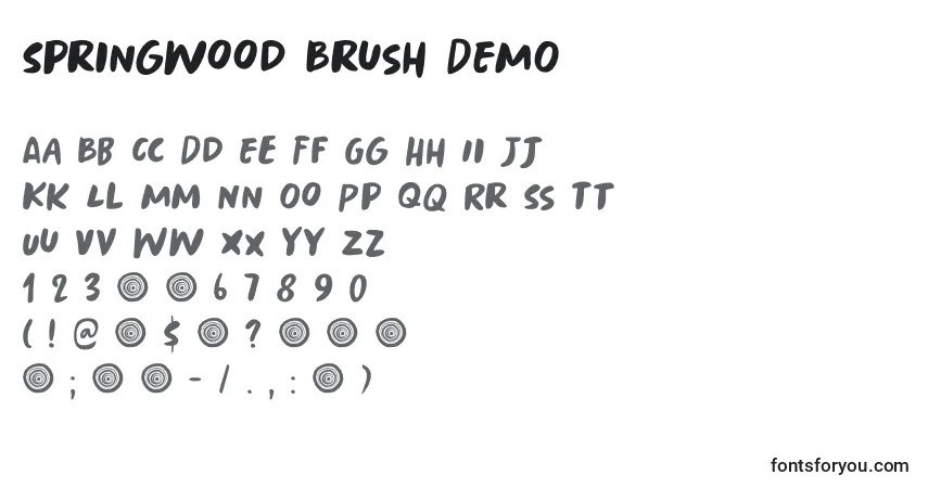 Czcionka Springwood Brush DEMO – alfabet, cyfry, specjalne znaki