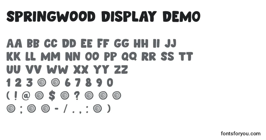 A fonte Springwood Display DEMO – alfabeto, números, caracteres especiais