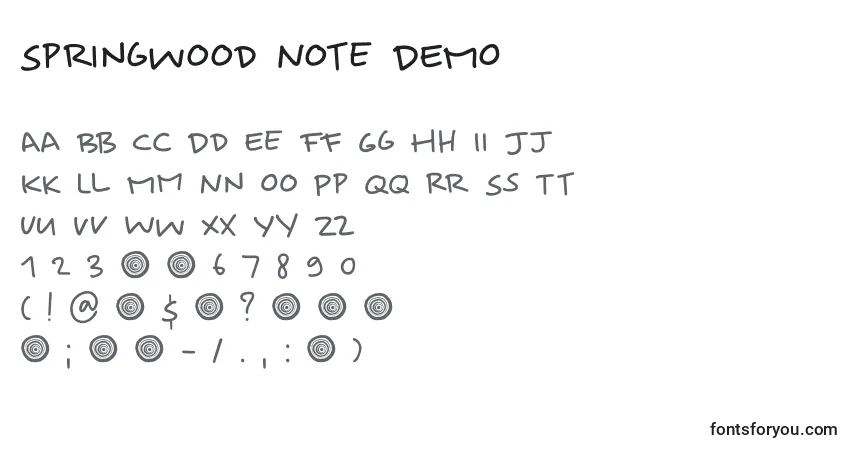 Шрифт Springwood Note DEMO – алфавит, цифры, специальные символы