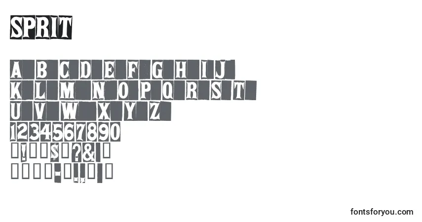 Czcionka SPRIT    – alfabet, cyfry, specjalne znaki