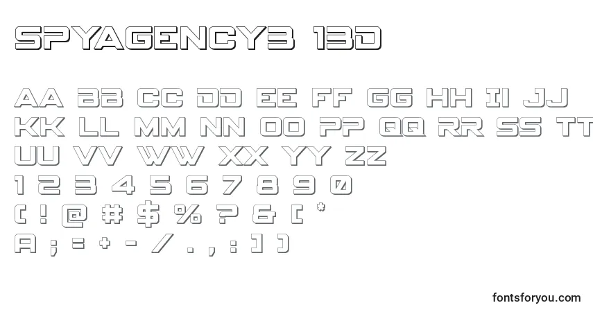 Czcionka Spyagency3 13d – alfabet, cyfry, specjalne znaki