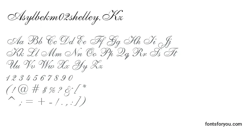A fonte Asylbekm02shelley.Kz – alfabeto, números, caracteres especiais