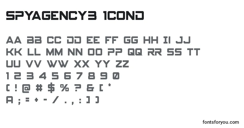 Czcionka Spyagency3 1cond – alfabet, cyfry, specjalne znaki