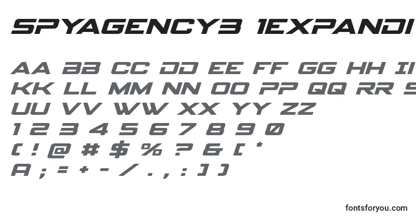 A fonte Spyagency3 1expandital – alfabeto, números, caracteres especiais
