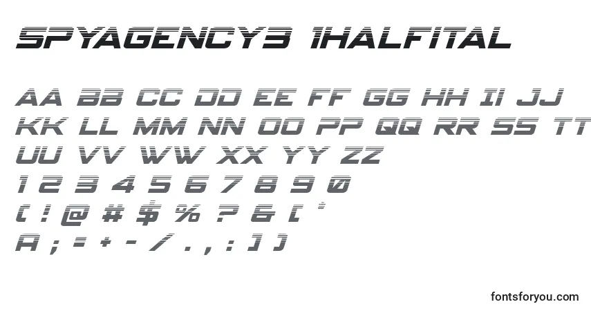 Fuente Spyagency3 1halfital - alfabeto, números, caracteres especiales
