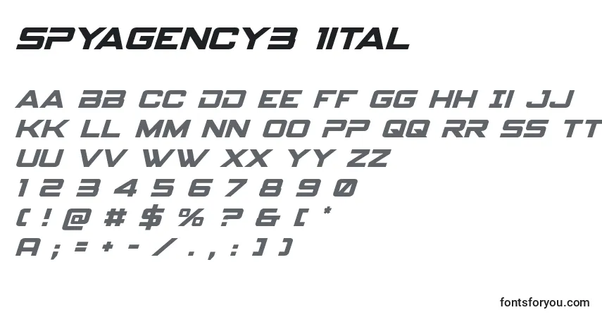 Шрифт Spyagency3 1ital – алфавит, цифры, специальные символы