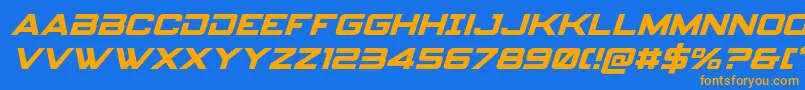 spyagency3 1ital-Schriftart – Orangefarbene Schriften auf blauem Hintergrund