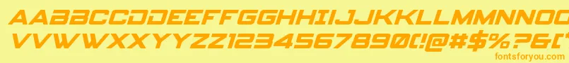 フォントspyagency3 1ital – オレンジの文字が黄色の背景にあります。