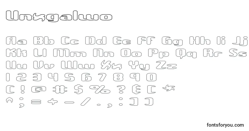 Schriftart Unxgalwo – Alphabet, Zahlen, spezielle Symbole