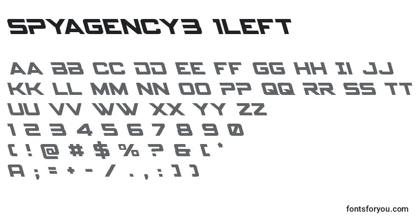 Schriftart Spyagency3 1left – Alphabet, Zahlen, spezielle Symbole