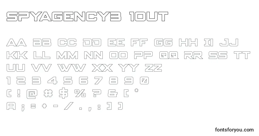 A fonte Spyagency3 1out – alfabeto, números, caracteres especiais
