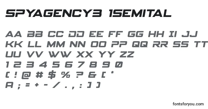 A fonte Spyagency3 1semital – alfabeto, números, caracteres especiais