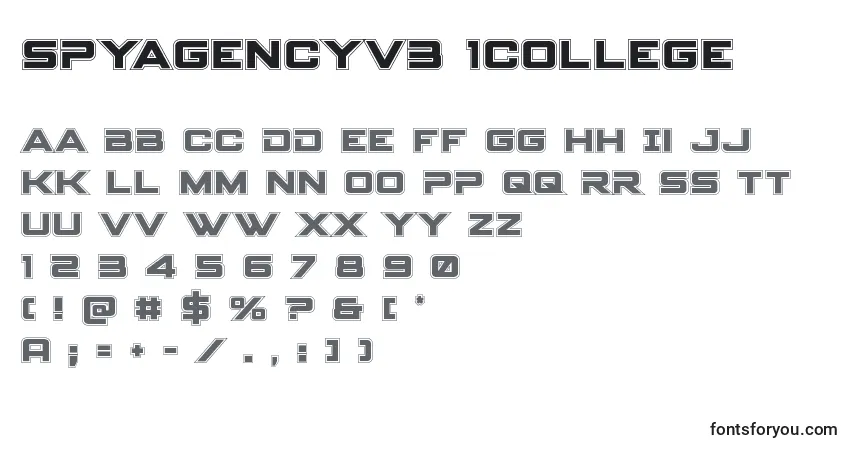 A fonte Spyagencyv3 1college – alfabeto, números, caracteres especiais