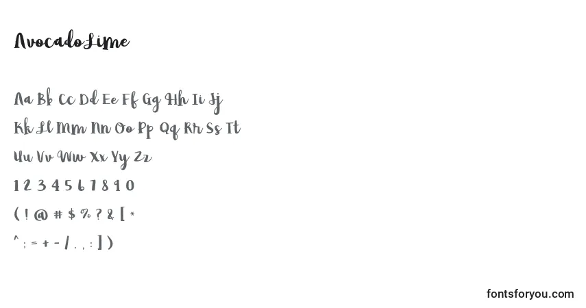 Schriftart AvocadoLime – Alphabet, Zahlen, spezielle Symbole