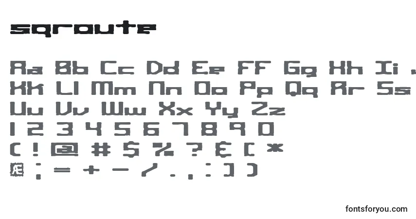 A fonte Sqroute (141750) – alfabeto, números, caracteres especiais